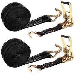 2 Pack 2 Inch Ratchet Straps Heavy Duty 2 inches wide, 20 feet long, Black