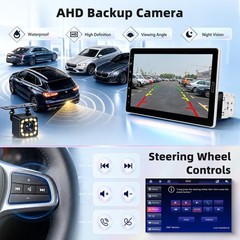 10.1” Single DIN Car Stereo, Wireless CarPlay Android Auto, Rotating Display