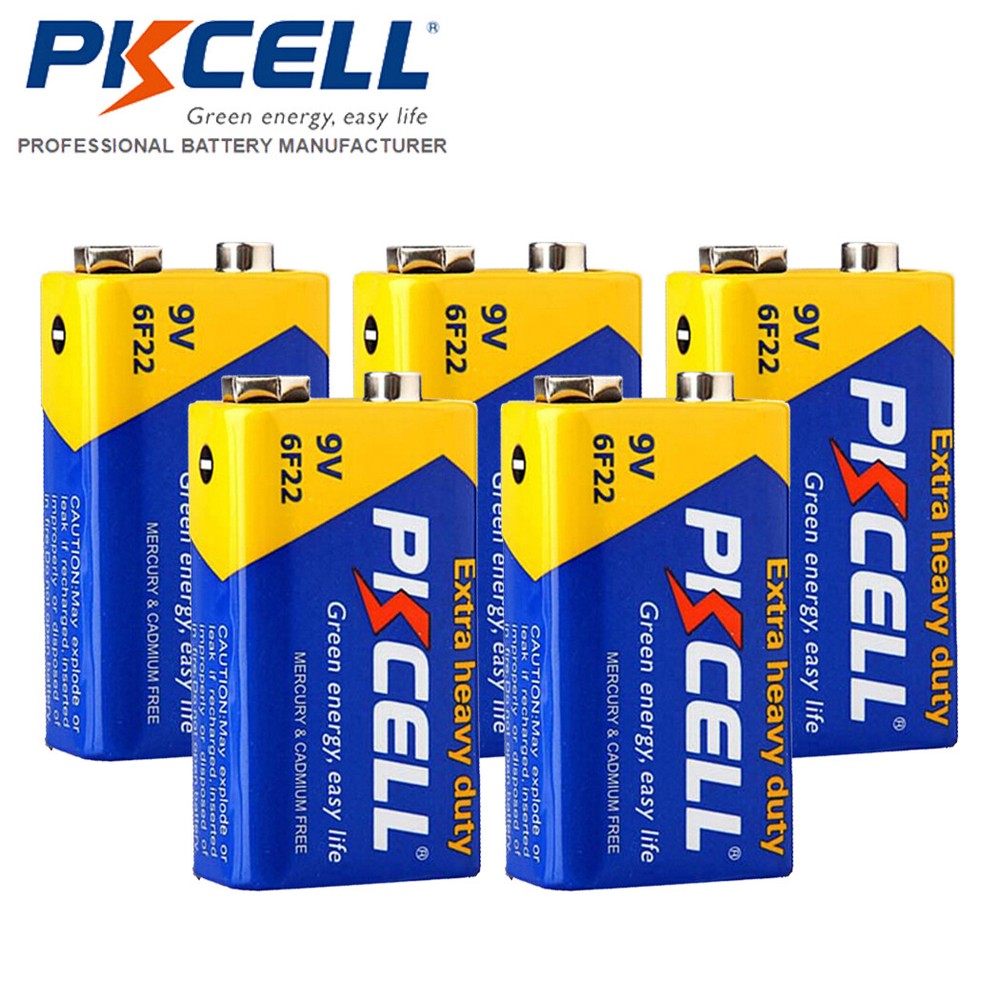 5Pcs 9V Block Batteries PP3 6F22 EN22 1604A 6AM6 9Volt Zinc-Carbon EXP.12-2025