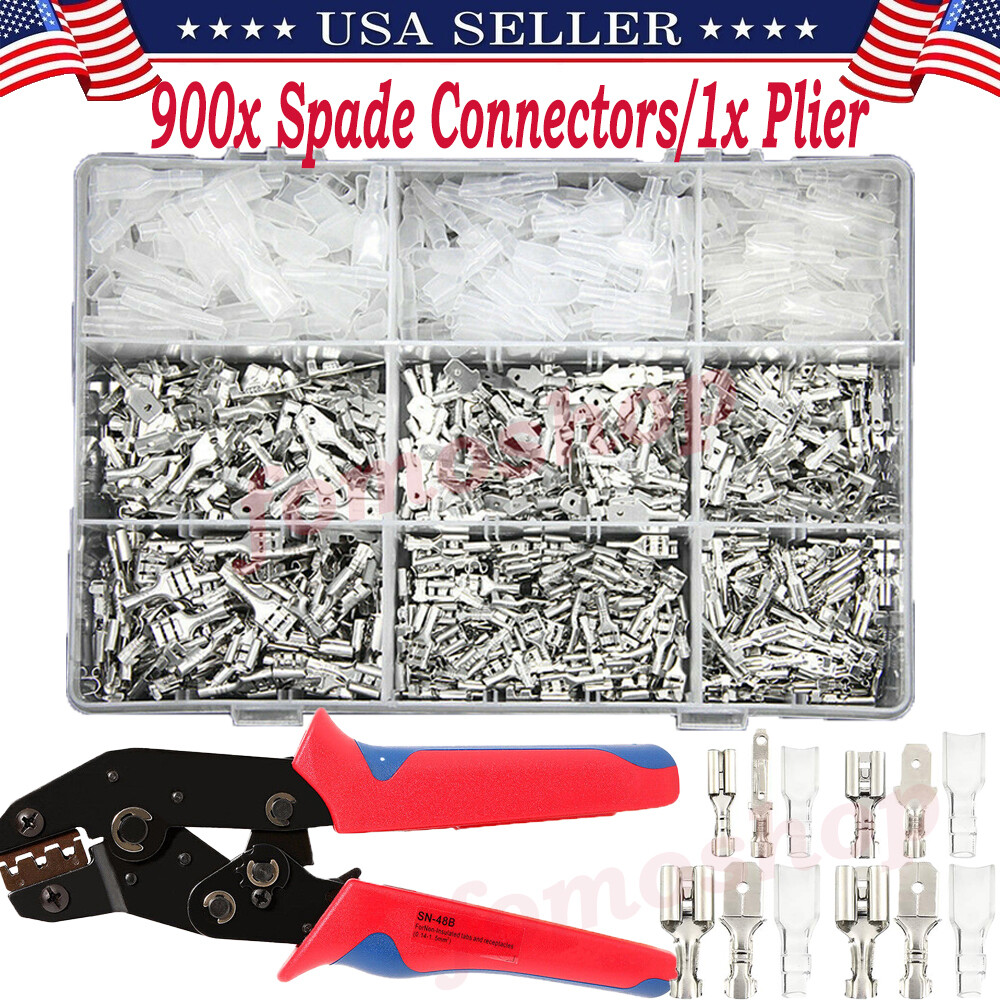 900Pcs Male Female Spade Wire Connector Crimp Terminal Kit for Car Audio Speaker
