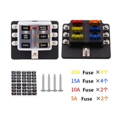 1X 6 Way 12V-32V Car Marine Fuse Box Block Holder W/ 12PCS Blade Fuses Red Light