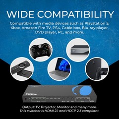 OREI 8K@60Hz 4-port HDMI™ Switch (HDMI Audio, 3.5mm, Optical) (BK-4927)