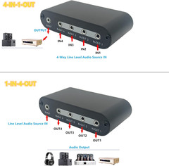 4 in 1 Out / 1 in 4 Out AUX 3.5Mm Stereo Audio Input Signal Source Switcher, 4-W