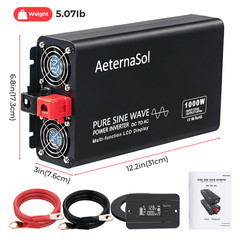 1000W LCD Pure Sine Wave Power Inverters DC 12V To AC 110V 120V Solar Converter