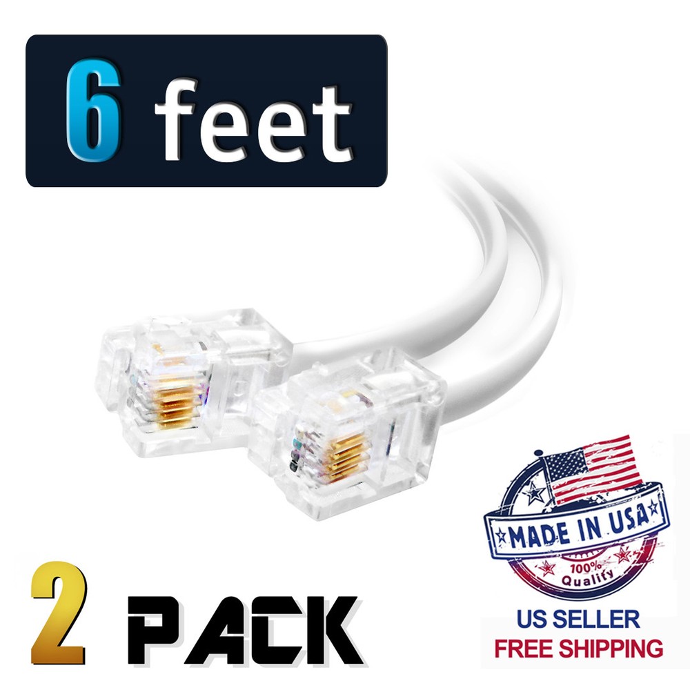 (2 Pack) 6 Feet White Telephone Cable Rj11 6p4c 72″ Phone Line Cord 6ft