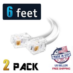 (2 Pack) 6 Feet White Telephone Cable Rj11 6p4c 72″ Phone Line Cord 6ft