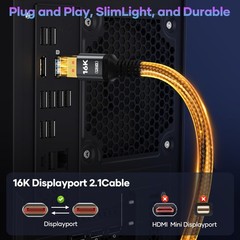 80Gbps DisplayPort Cable 2.1, VESA Certified DP 2.1 Cable 16K Military-Grade