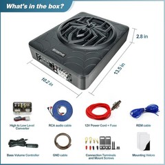 1200W 10″ Slim Under Seat Powered Subwoofer with Built-in Amplifier, RGB LED