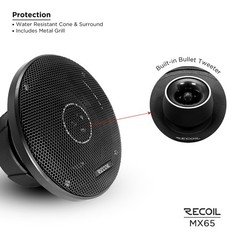 Pro Audio Speakers 6.5 2 Way Coaxial 560W Pair Water Resistant MX65 RECOIL