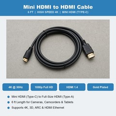 Mini HDMI to HDMI Cable 6 FT 4K Type-C Cord for Camcorder DSLR Camera Tablet