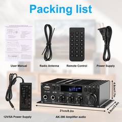 Stereo Amplifier Home Audio Receiver AK-390,AMP Speaker Bluetooth 5.0 Amplifi…