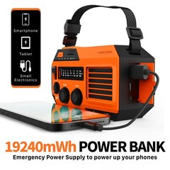 Hand Crank Emergency Solar 5200mAh Power Bank Charger IPX3 Weather Radio Light