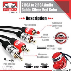 2-RCA to 2-RCA Cable Male Stereo Audio Patch Coaxial Cord L/R Gold Plated Plug