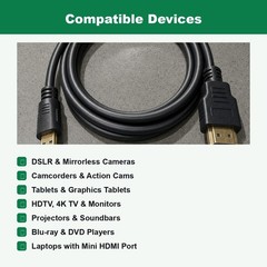 6FT Mini HDMI to Standard HDMI 4K Cable for Camera DSLR Camcorder Tablet to TV