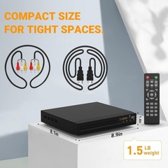 DVD Player, HDMI Region Free Players for Smart TV, 1080P Upscaling, Black