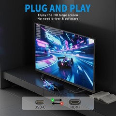 4K@60Hz 2K USB C to Left 90 Degree Angled HDMI Cable 6 Ft, Slim Thin HDR Type C