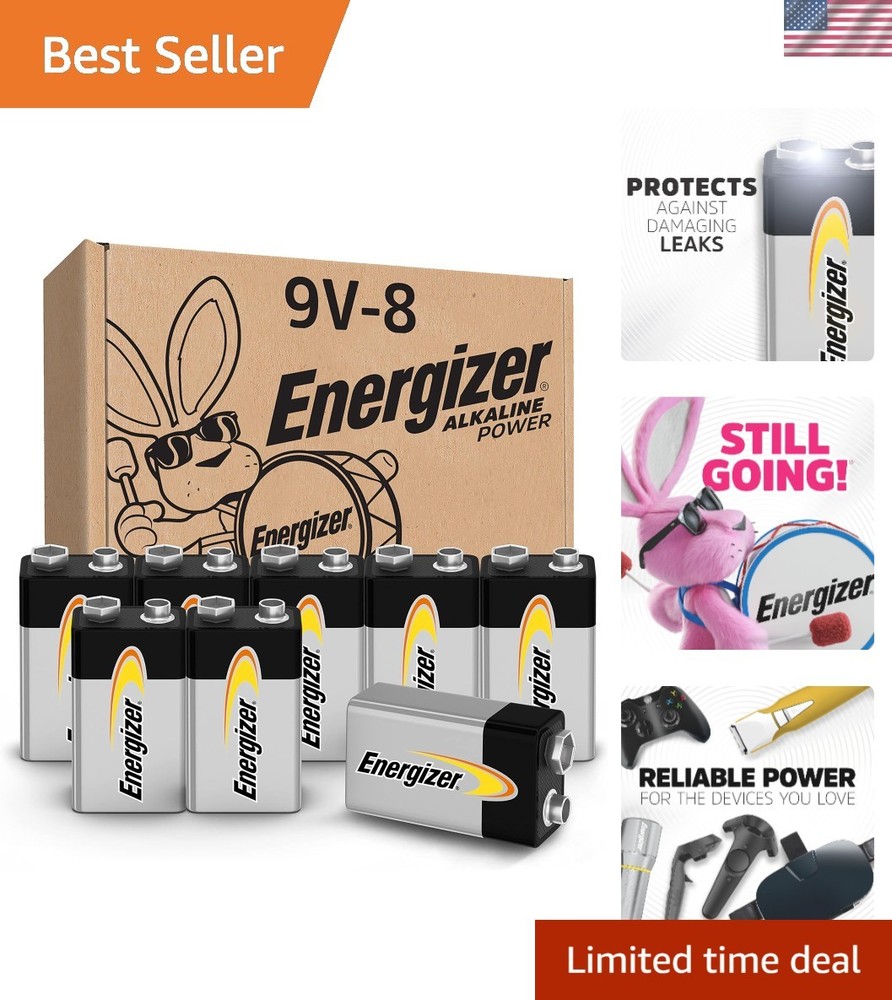 Long-Lasting Alkaline 9V Battery Pack – 8 Count for Household & Emergency Use