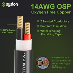 Syston 14/2 Speaker Wire Audio Cable In-Wall Outdoor Direct Burial UV 20ft-100ft