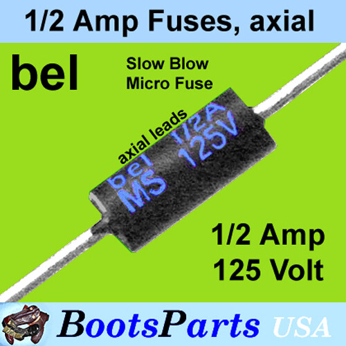(6) 500 mA Slow-Blow Fuse, Axial Through-Hole Leads, Mfr. Bel, ** USA SELLER **