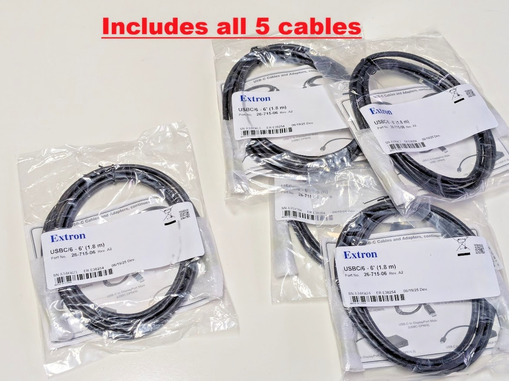 Lot of 5 Extron USBC/6 USB-C Cable 6-ft 1.8m 4K 60W Power Delivery 26-715-6