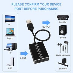 USB2.0 to Optical Toslink 3.5mm Audio Adapter Type-A C PS5 NS Laptop Soundbar