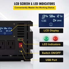 VEVOR Modified Sine Wave Converter 2500W 5000WDC 12V To AC 120V w/LCD