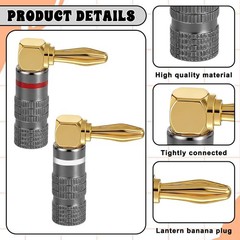 2 Pairs Right Angle Banana Plugs 90 Degree Gold Plated Connector for Speaker …