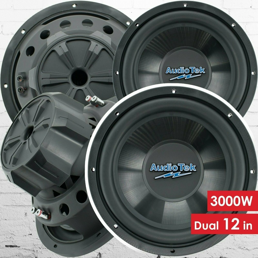 Pair of Audiotek 12 Inch 3000 Watt Car Audio Subwoofer with DVC Power (2 Woofer)