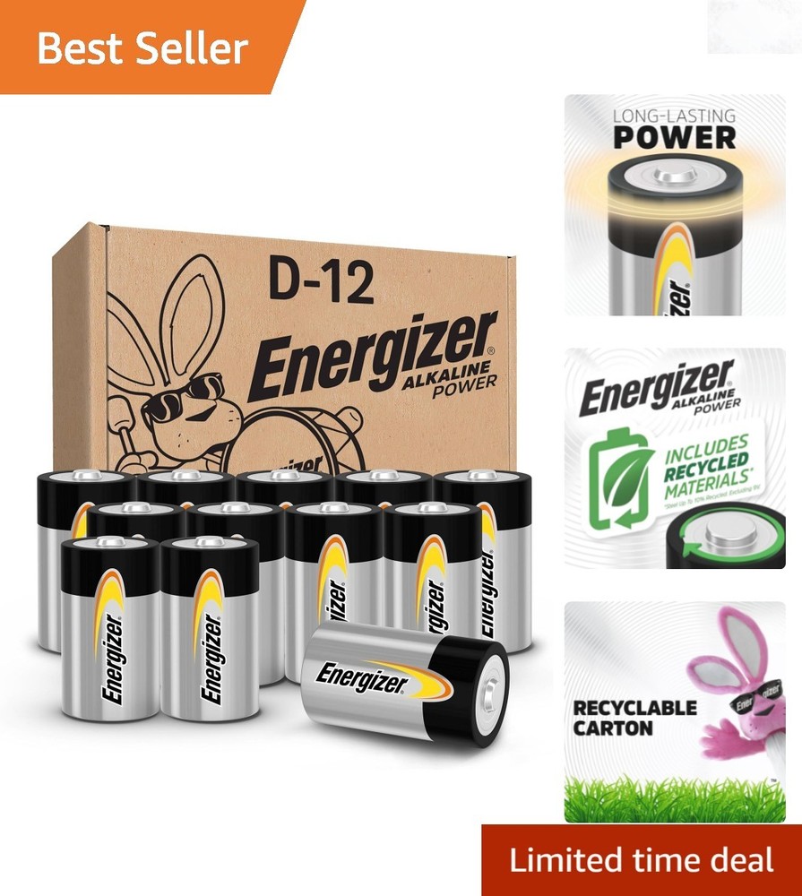 12 Pack D Batteries Alkaline Power Size D for Household Use