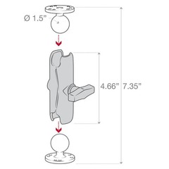 RAM Mount Bracket, 1.5 inch Ball Mount with Two 2.5″ AMPS Round Bases, RAM-101U