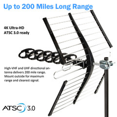 200 Miles Xtreme Signal Long Range ATSC TV VHF UHF FM Outdoor Antenna 1080 & 4k