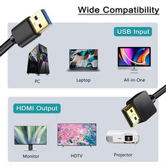AKWOR 0.5M USB to HDMI Adapter Cable, USB to HDMI Male 1080P HD Monitor Display