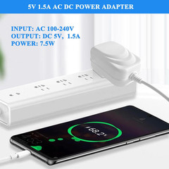 5V 1.5A Power Adapter Charger, DC 5V 1A Power Cord, with USB Type C and Micro