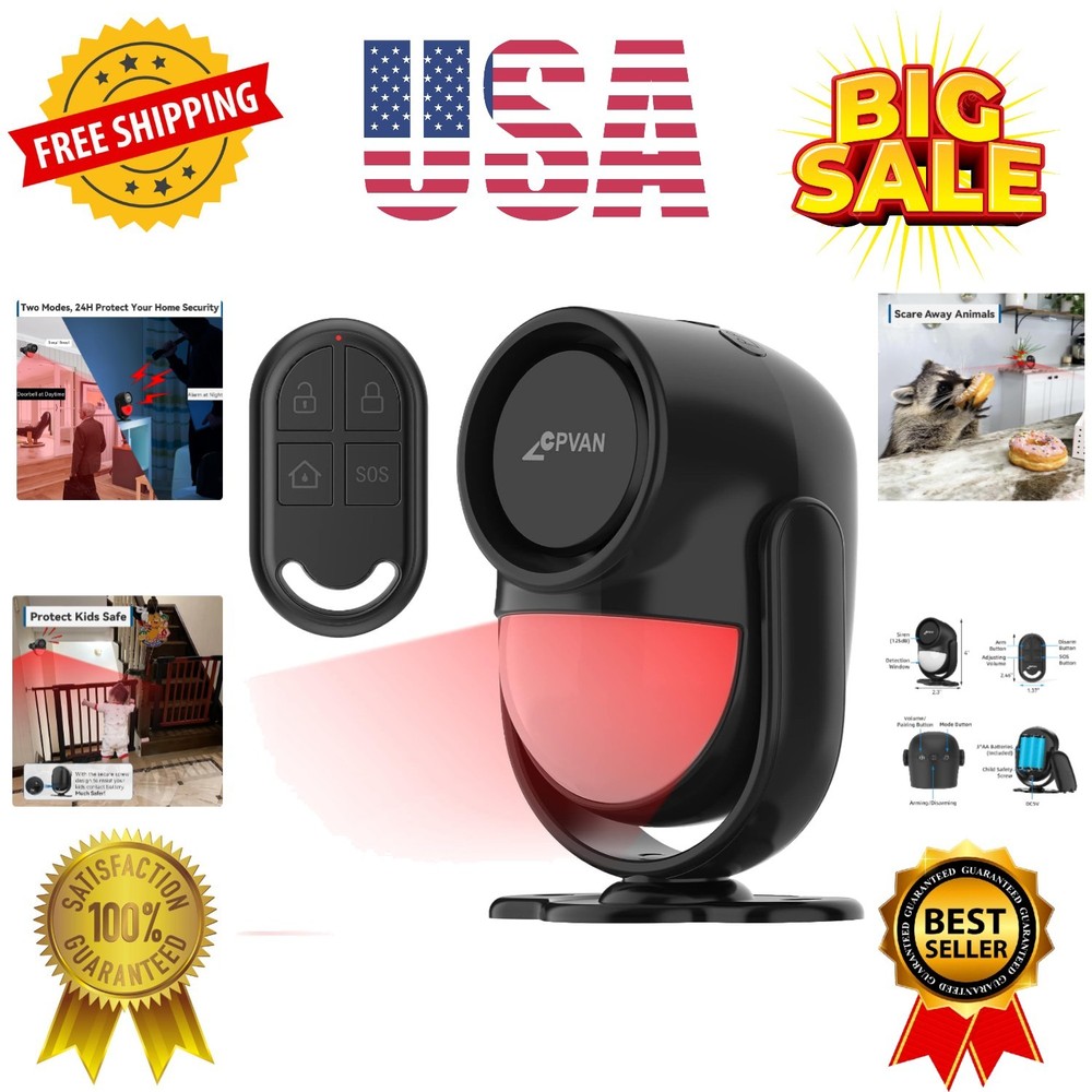 125dB Loud Motion Sensor Alarm with 328ft Remote Control 40ft PIR Detector, B…