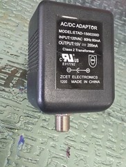 AC/DC Adaptor Class 2 Power Supply ETAD-1500200D 120v ac -15v dc 200 ma Coaxial