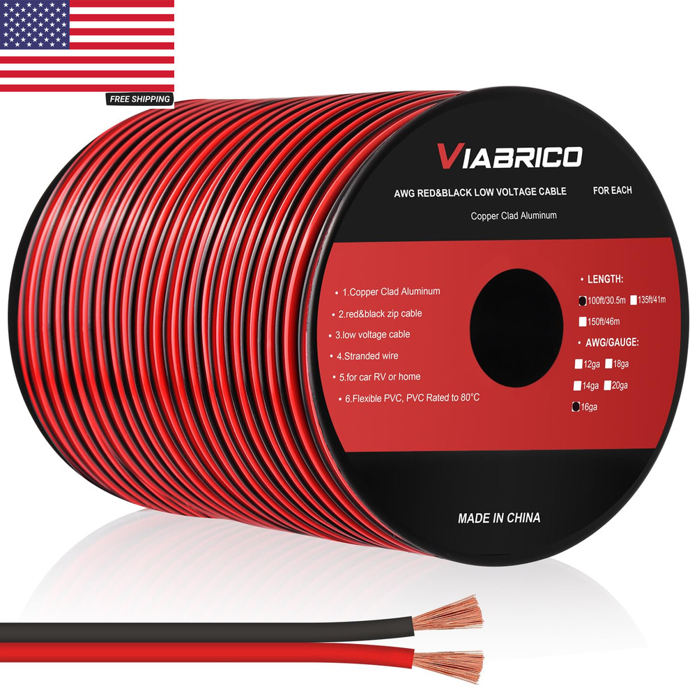 16 Gauge Wire, 16AWG Automotive Wire Electrical Wire 100FT 2 Conductor Red Black