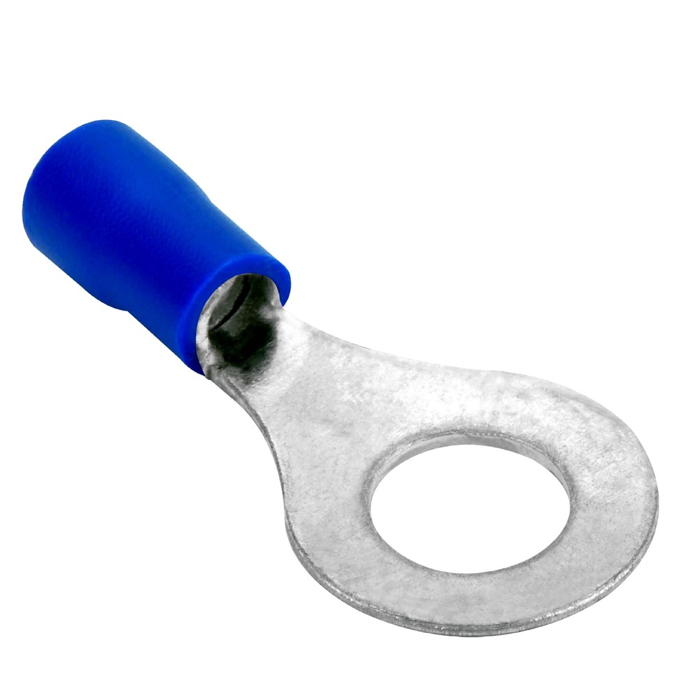 100 Vinyl Ring Terminal Connector Blue 16-14 GA AWG Gauge 1/4″ Crimp Wire Power
