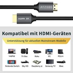 ATZEBE HDMI 2.1 Cable 8K HDMI Cable 10ft Support High Speed 48Gbps 8K@60Hz 76…