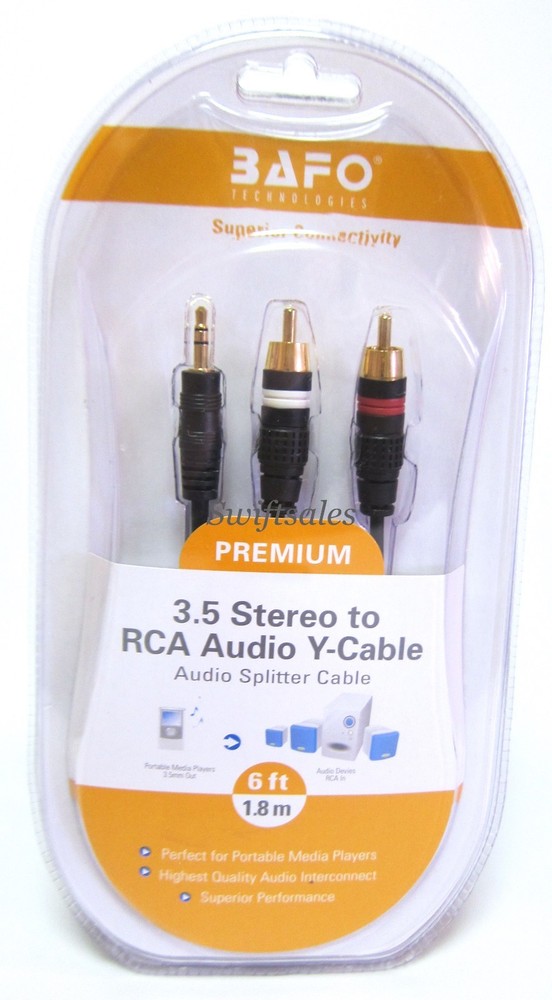 BAFO Premium 24K Gold Plated 3.5mm To RCA Stereo Audio Y-Splitter Cable 6′ 6FT
