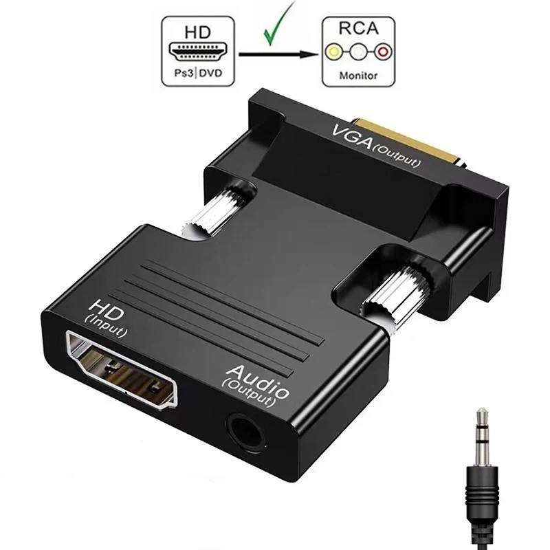 HDMI to VGA Converter Adapter 1080P HD Audio Cable PC Monitor Projector