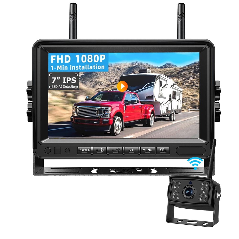 1080P Wireless RV Backup Camera Side View 7″ DVR Split Monitor for Truck Trailer