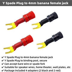 4-Pack Y Spade Plugs to to 4mm Female Banana Jack/Speaker Wire, Gold Plated S…