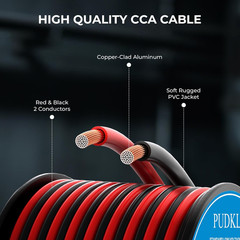 18 Gauge/18 AWG Copper Clad Aluminum 2 Conductor Red Black Electrical Wire 100FT