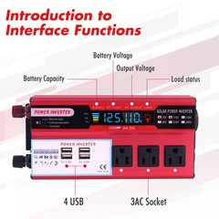 Car Power Inverter 5000W DC 12V To AC 110V Pure Sine Wave Solar Converter 4 USB