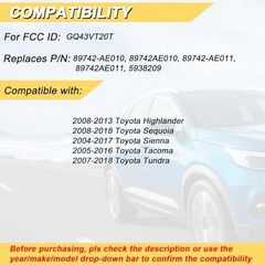 Key Fob Replacement for 2008-2013 Toyota Highlander/ 08-18 Sequoia/ 04-17