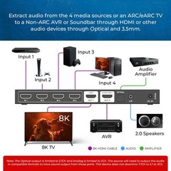 OREI 8K@60Hz 4-port HDMI™ Switch (HDMI Audio, 3.5mm, Optical) (BK-4927)