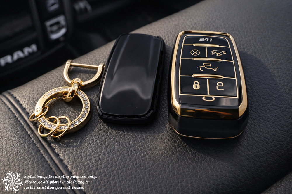 Dodge 5 Button Key Fob Cover 2019-2023 Black Gold Case w/ Keychain Tool