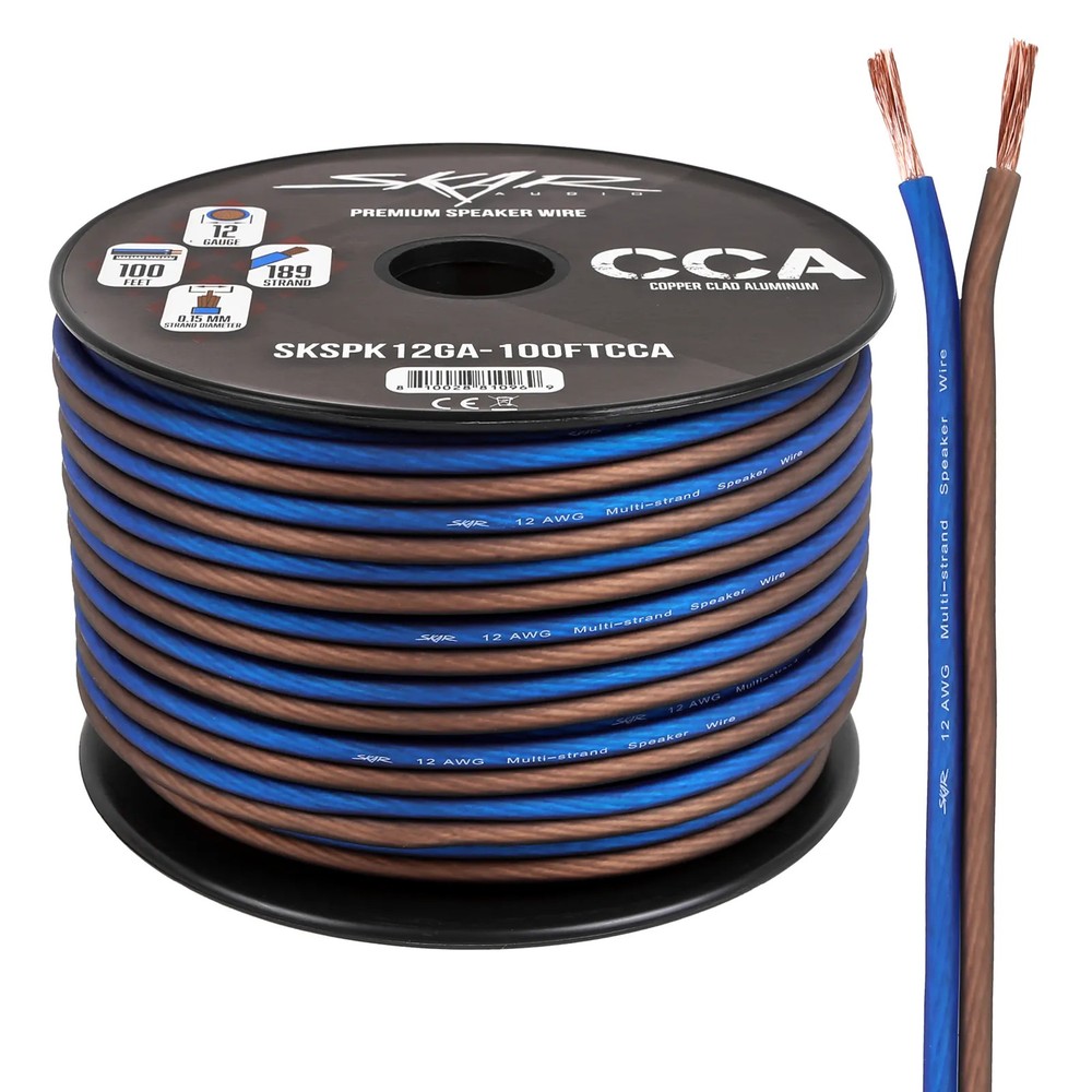 Skar Audio 12 Gauge CCA Car Audio Speaker Wire – 100 Feet (Matte Brown/Blue)