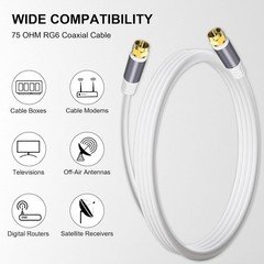 Tiierzon RG6 Coaxial Cable 10FT，Low Loss High Speed Coax Cable Cord Extender