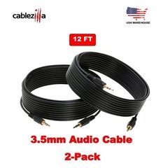 2-Pack -12ft 3.5mm AUX Audio Cable Male/Male Stereo Cord for Car, Phone, Speaker